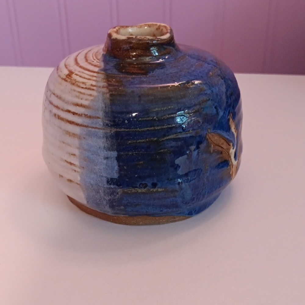 Handcrafted Blue and Brown Ceramic Vase